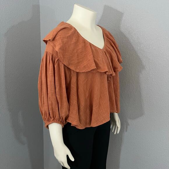 Free People Zuri Ruffle Open Back Orange Blouse Top Size Medium - Picture 2 of 5